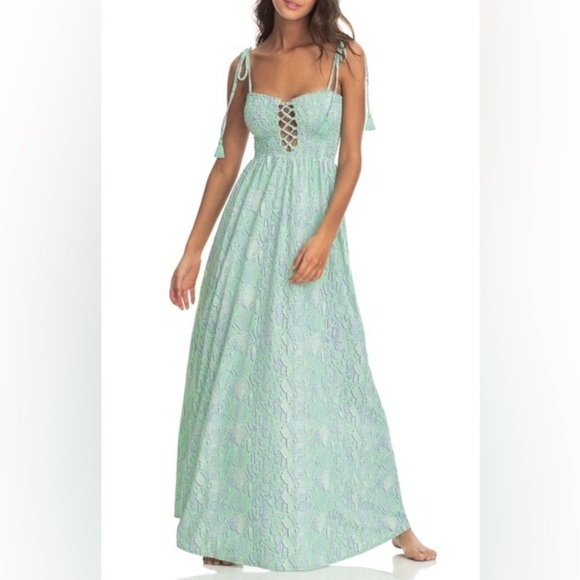 MAAJI Painting Rainbows Smocked Maxi Dress in Green - size Small - Picture 1 of 8